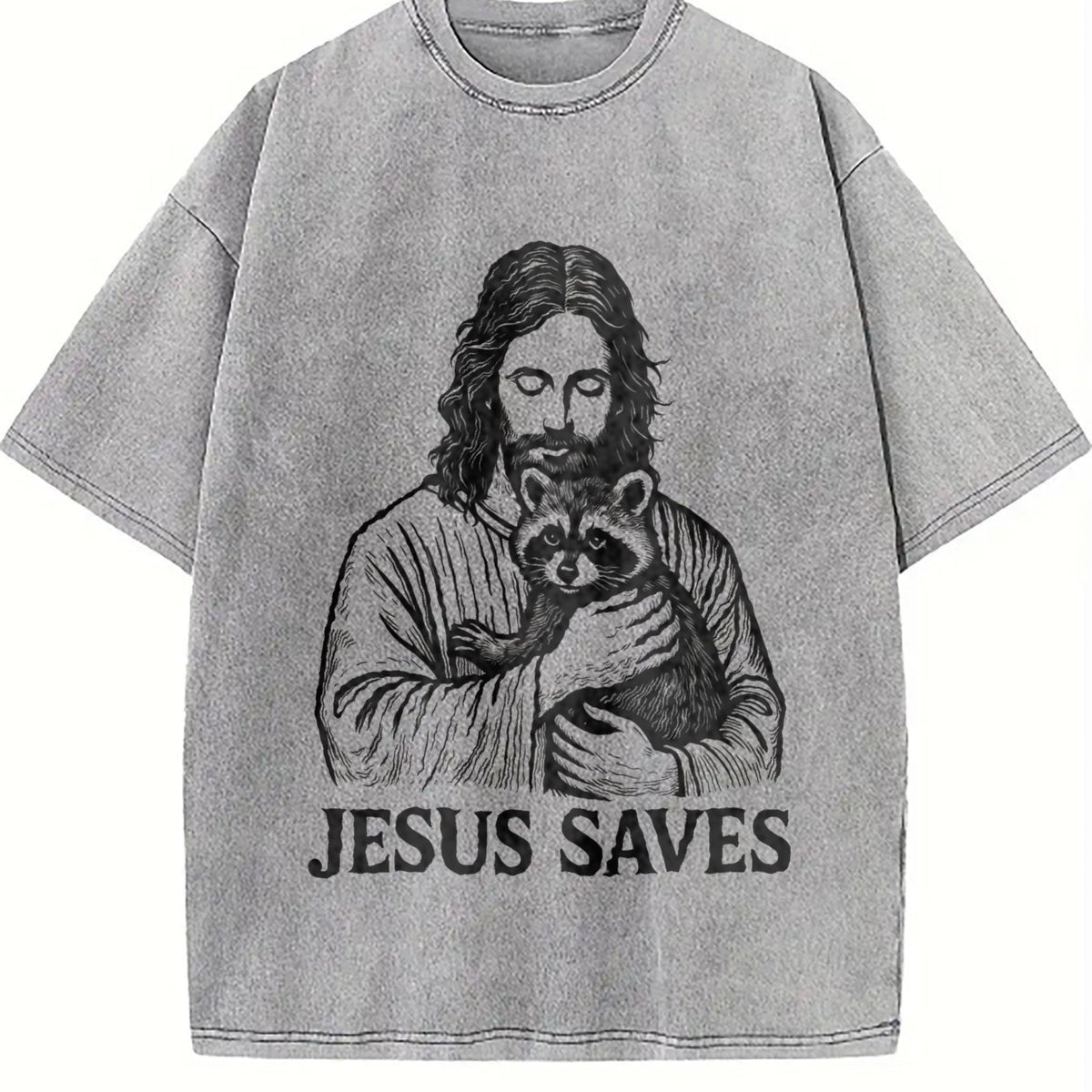 Religious Jesus Hugs Raccoon Christ Vintage Washed T-Shirt product image 5