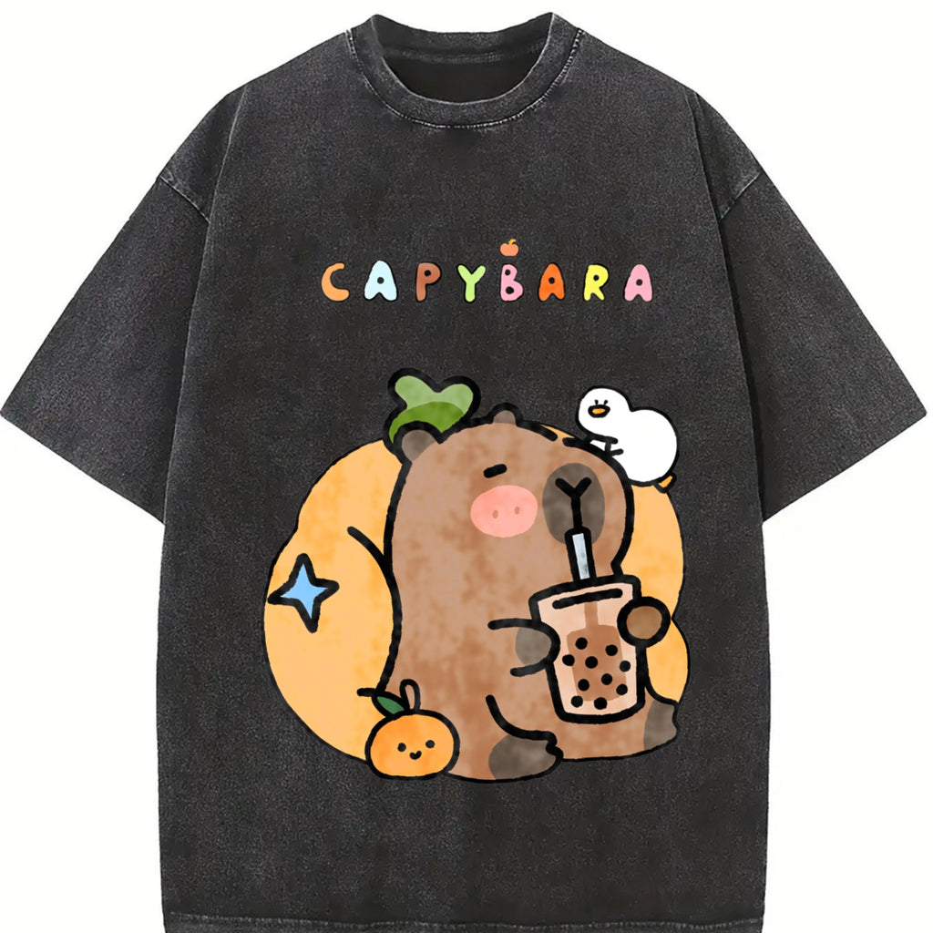 New Spring Summer Cool Capybara Cartoon Vintage Washed product image 2