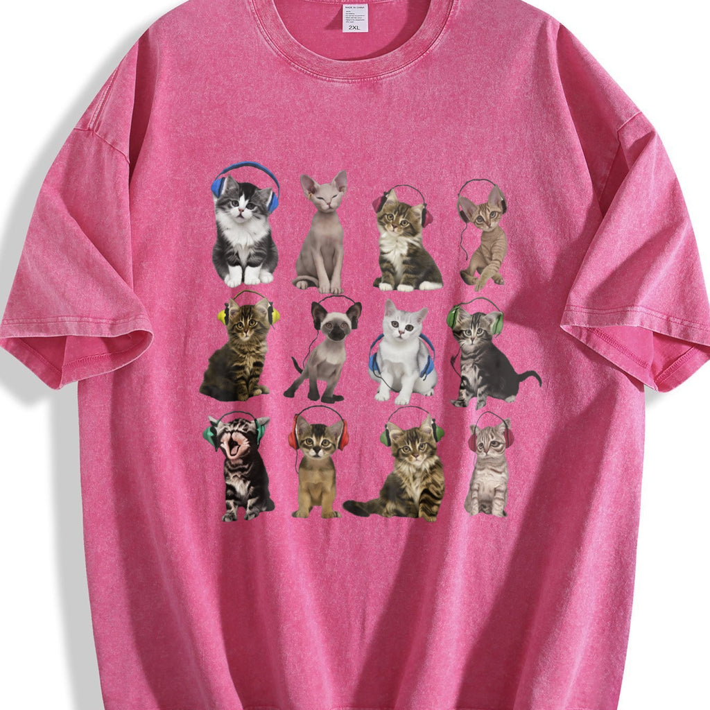 Cats Headphone Vintage Washed T-Shirt product image 7