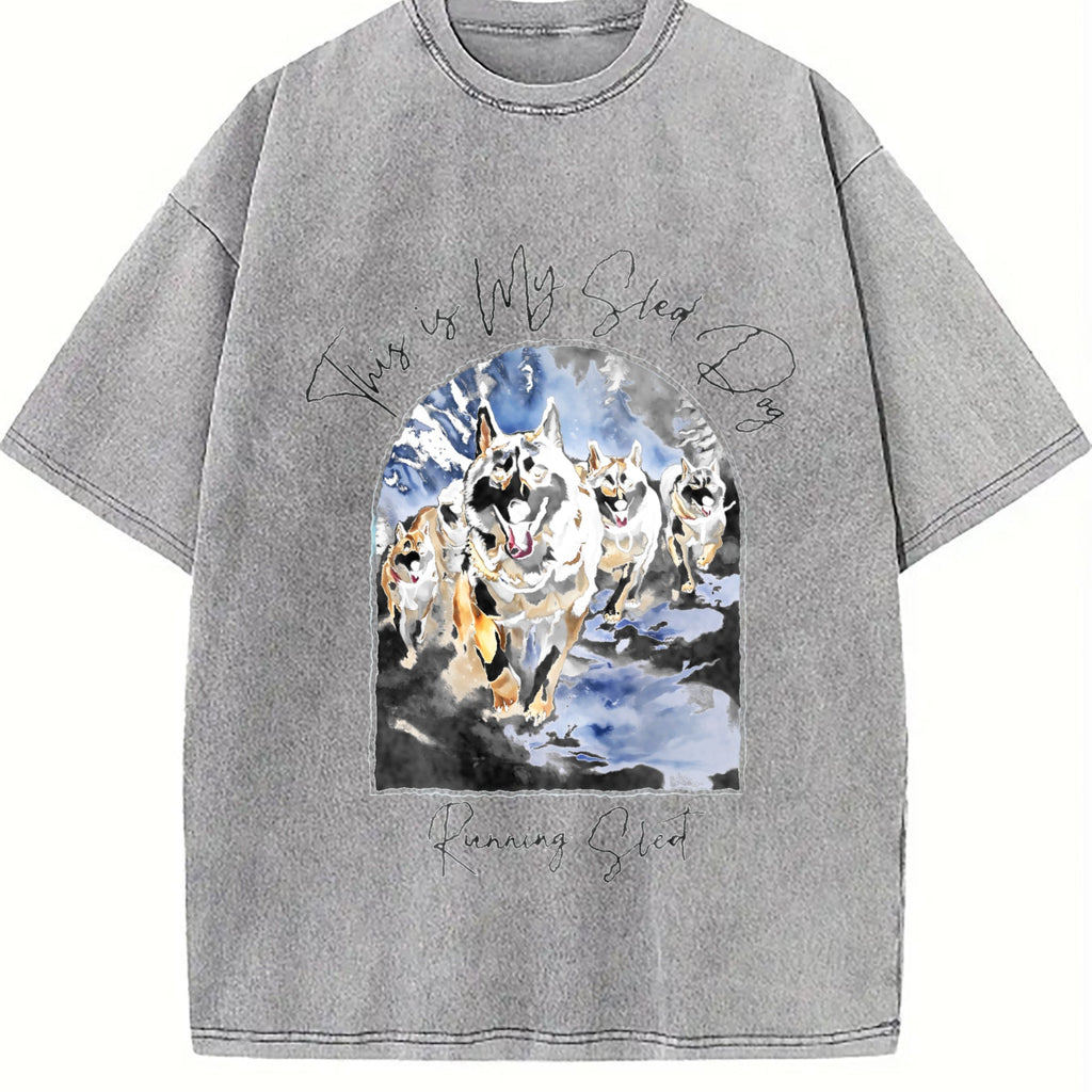 Sled Dog Racing Running Vintage Washed T-Shirt product image 5