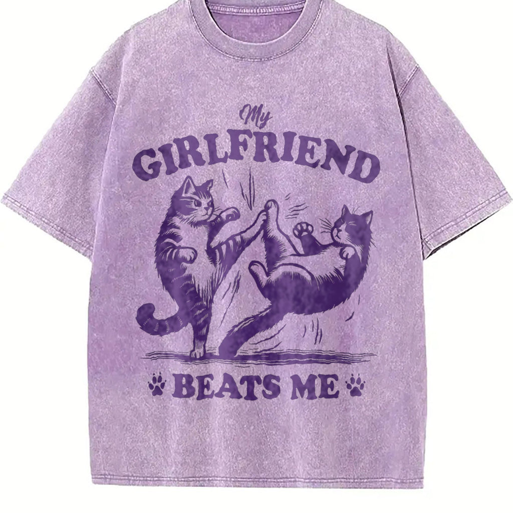 Couple Cat Fighting 90s Vintage Washed T-Shirt product image 6