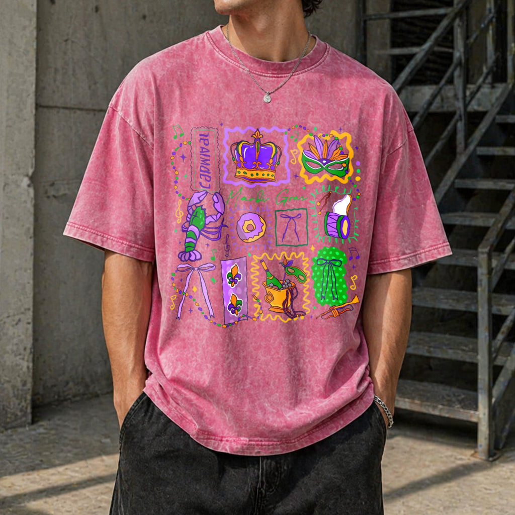 Mardi Gras Doodle Icons Vintage Washed T-Shirt product image 14