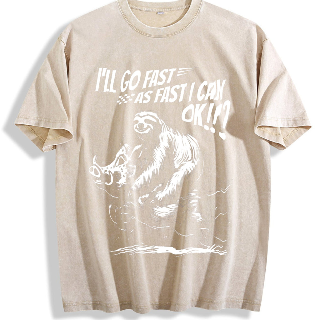 Sloth Riding A Boar 90s Vintage Washed T-Shirt product image 1