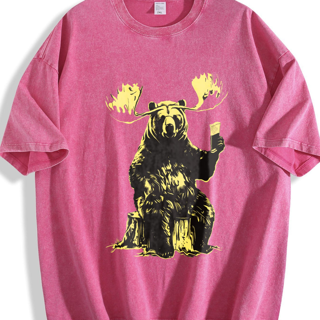 Bear Moose Drinking Beer 90s Vintage Washed T-Shirt product image 7