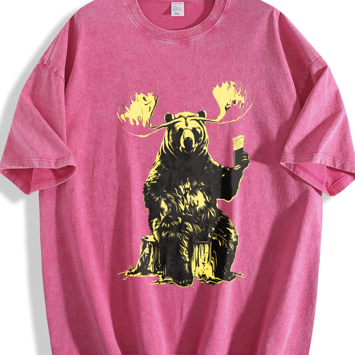 Bear Moose Drinking Beer 90s Vintage Washed T-Shirt product image 7