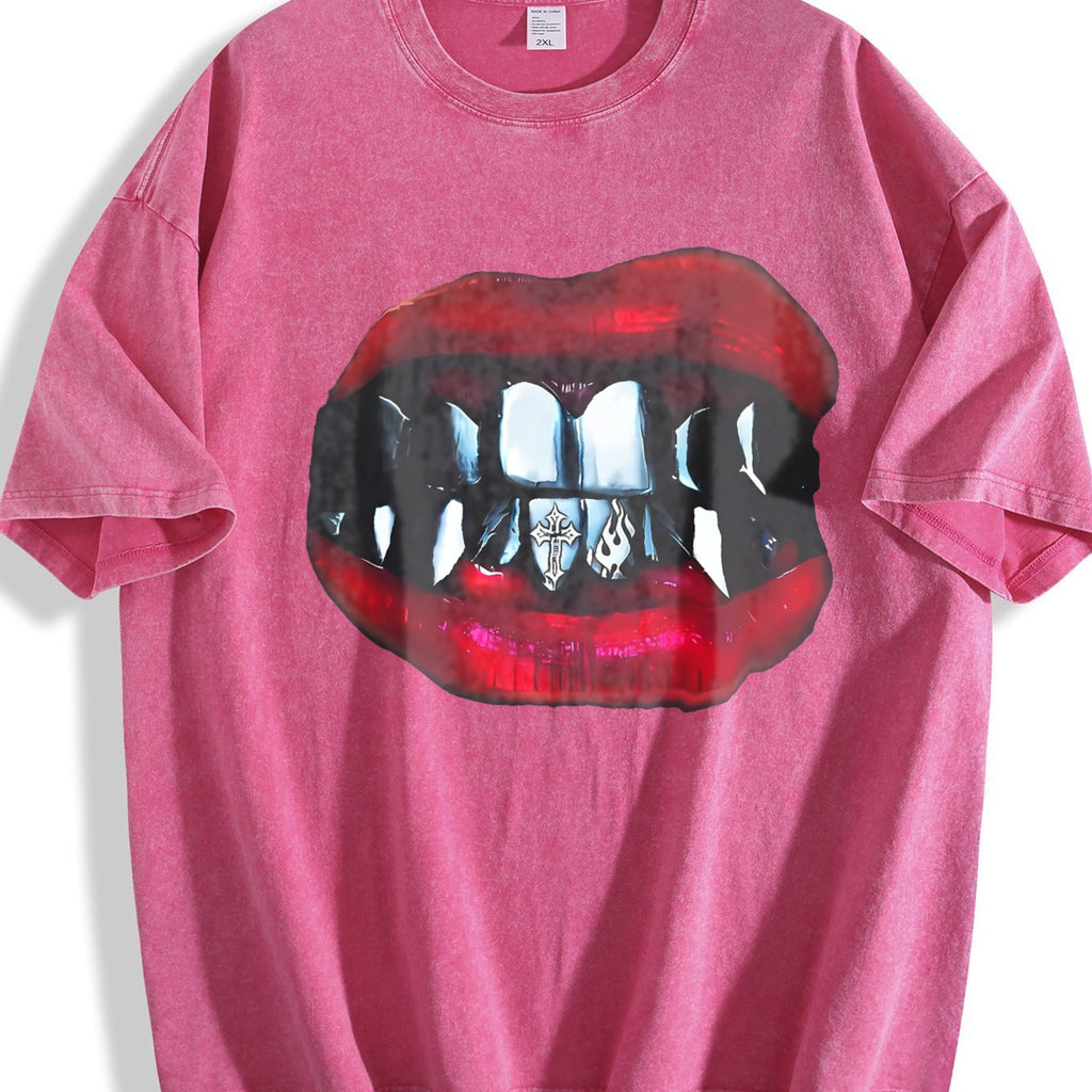 Gothic Vampire Lips Fangs Vintage Washed T-Shirt product image 7