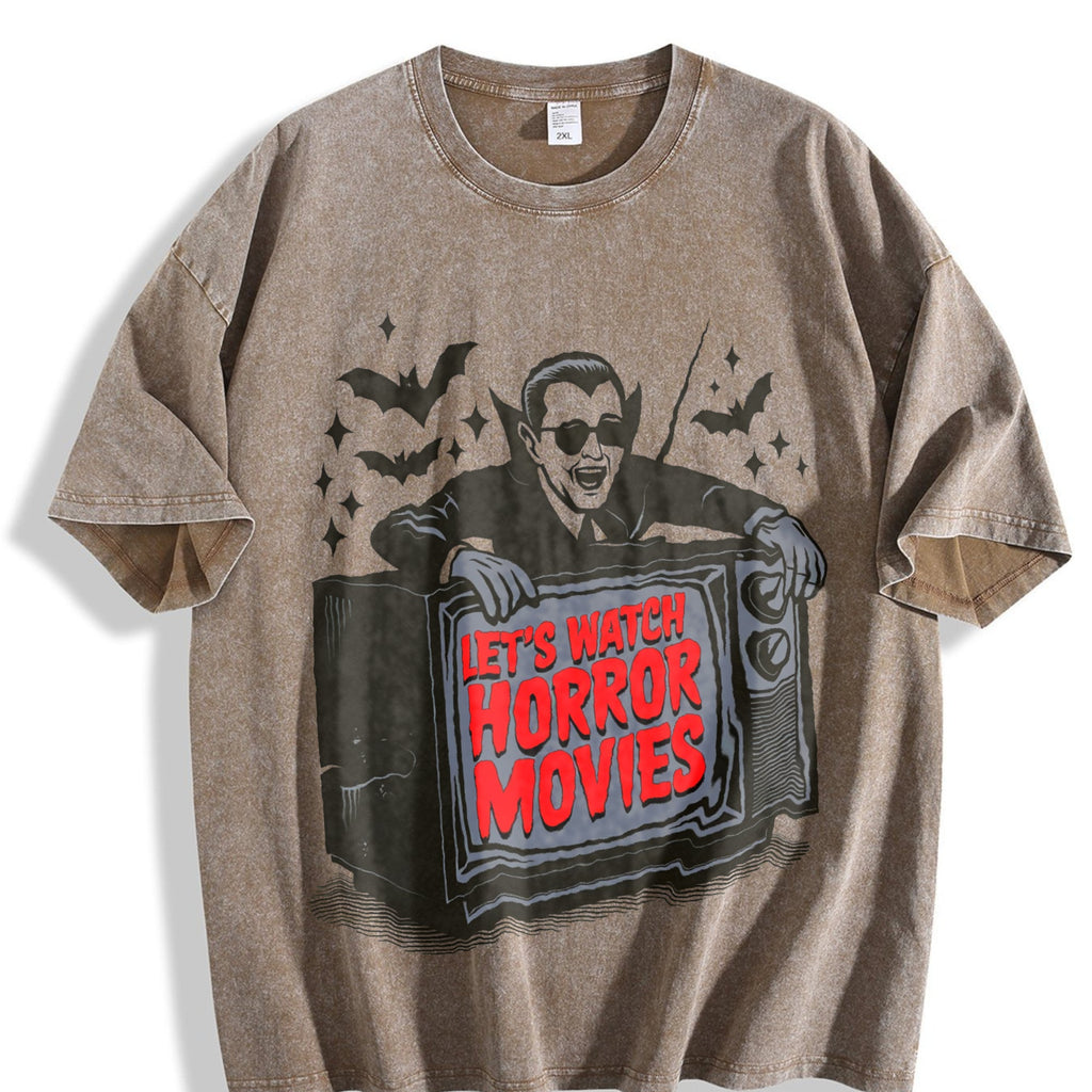 Vampire Let's Watch Horror Movies Vintage Washed T-Shirt product image 3