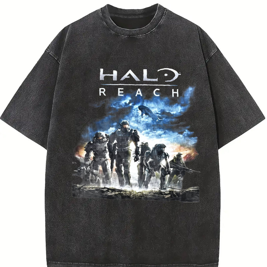 Y2K Black Halo Reach Gaming Promo Vintage Washed T-Shirt product image 2