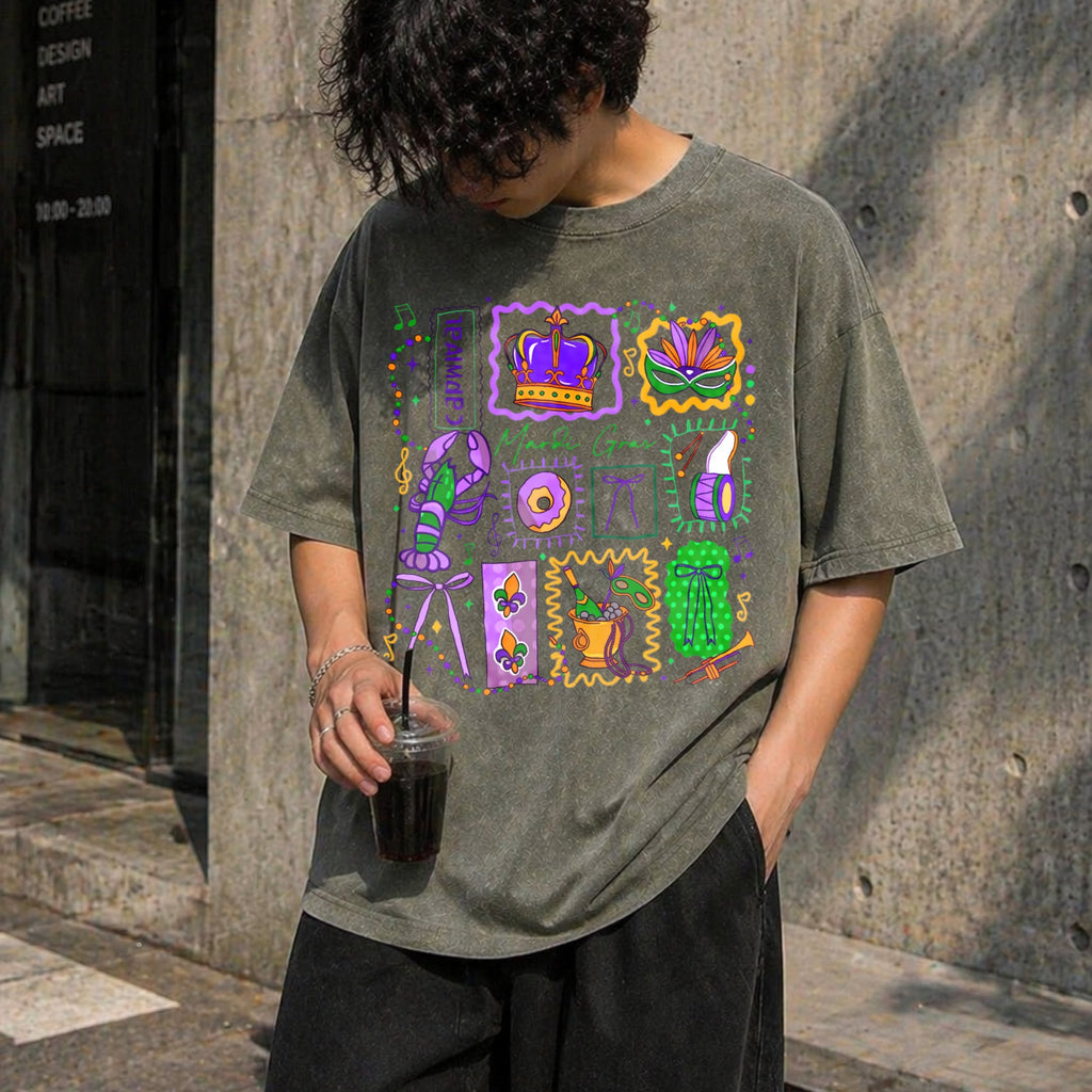 Mardi Gras Doodle Icons Vintage Washed T-Shirt product image 11