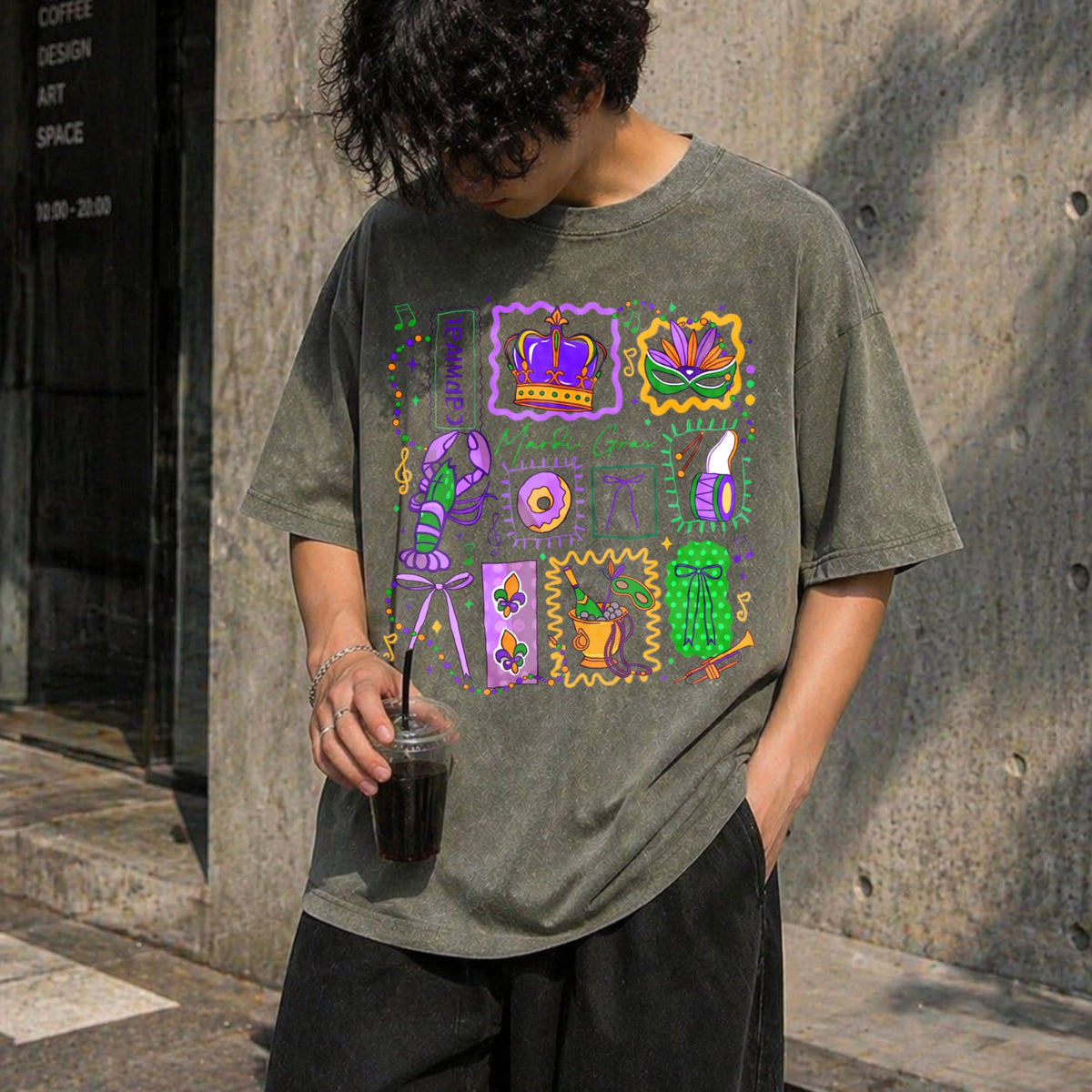 Mardi Gras Doodle Icons Vintage Washed T-Shirt product image 11
