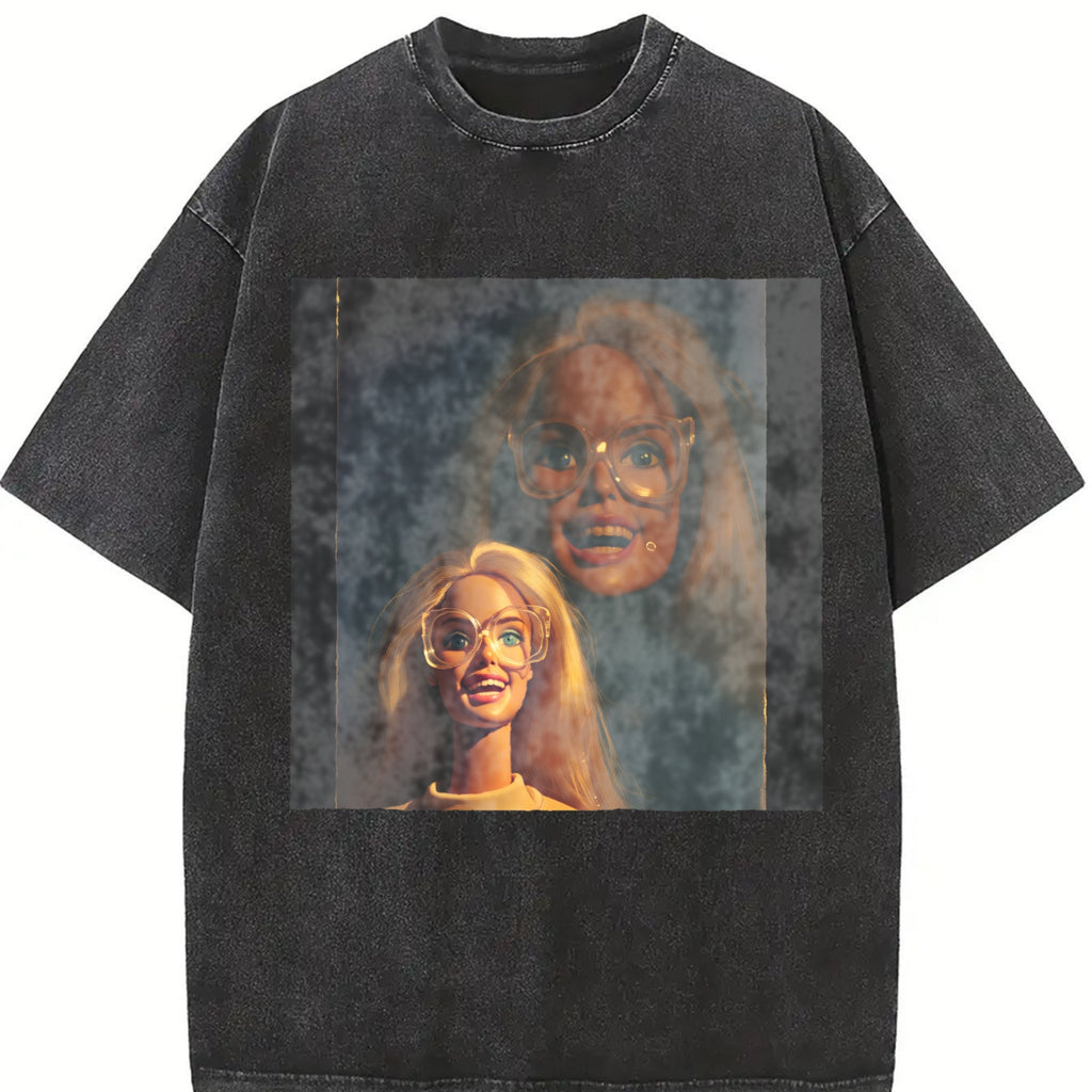 Laughing Doll Double Portrait Vintage Washed T-Shirt product image 2