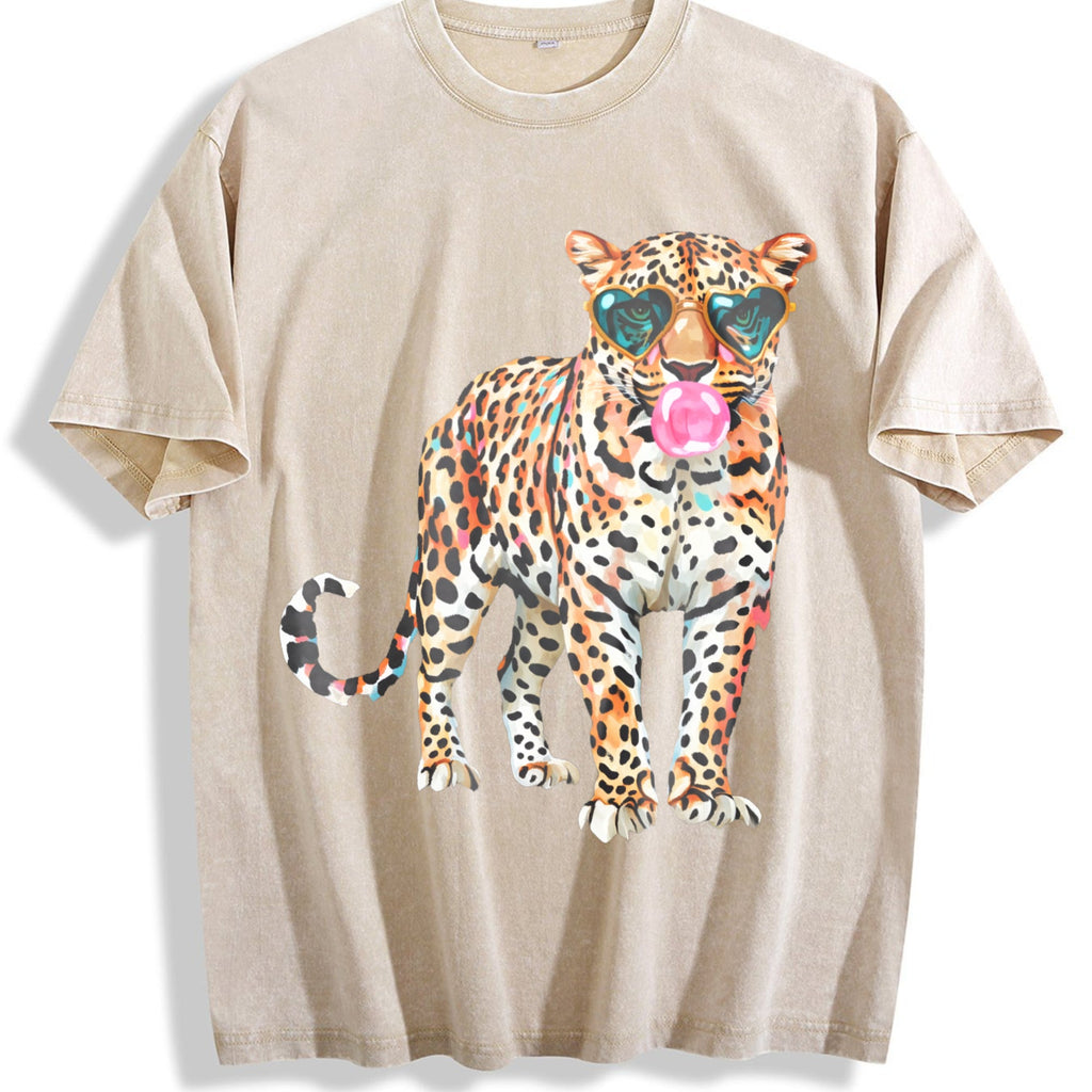 Leopard with Sunglasses and Bubblegum Vintage Washed T-Shirt product image 1