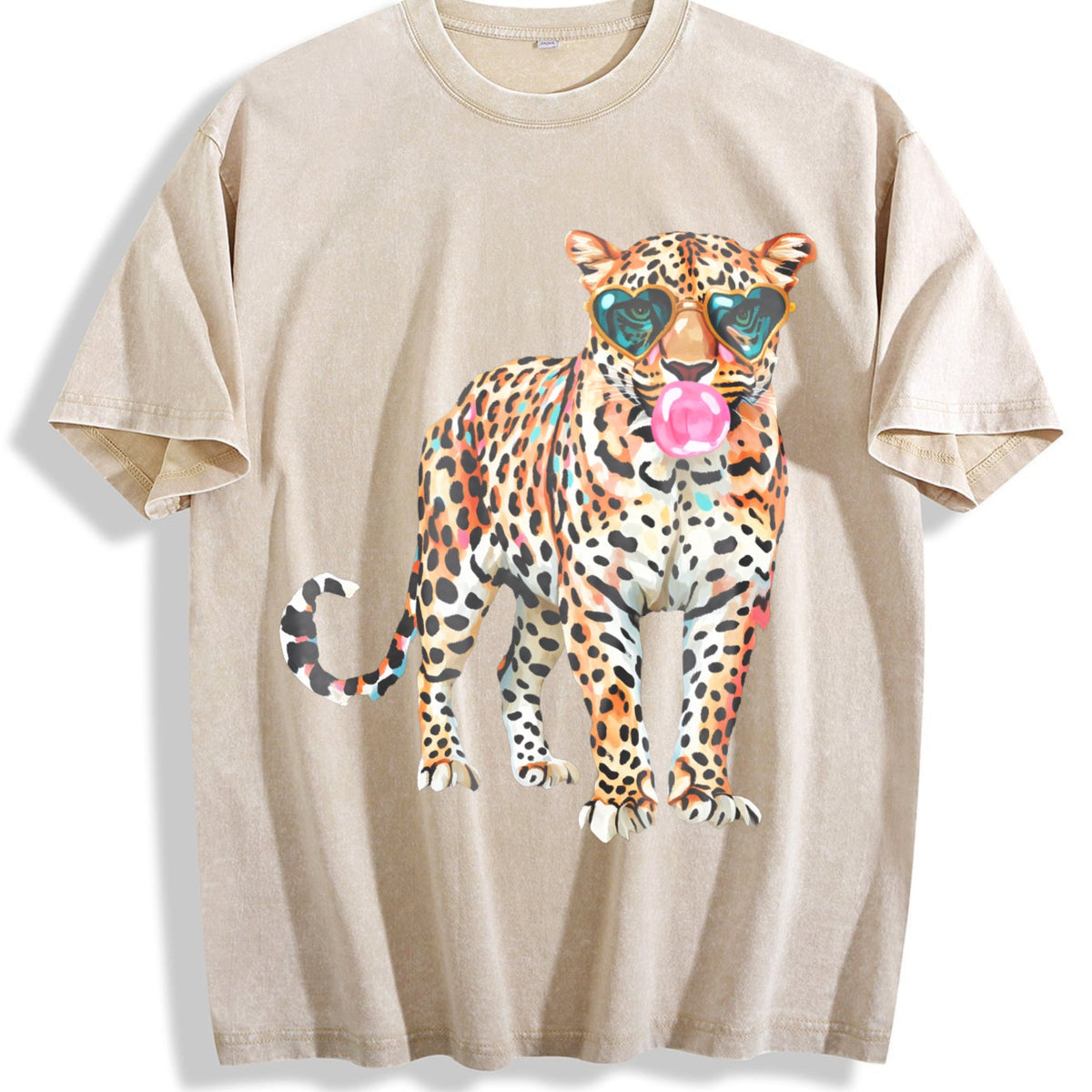 Leopard with Sunglasses and Bubblegum Vintage Washed T-Shirt product image 1