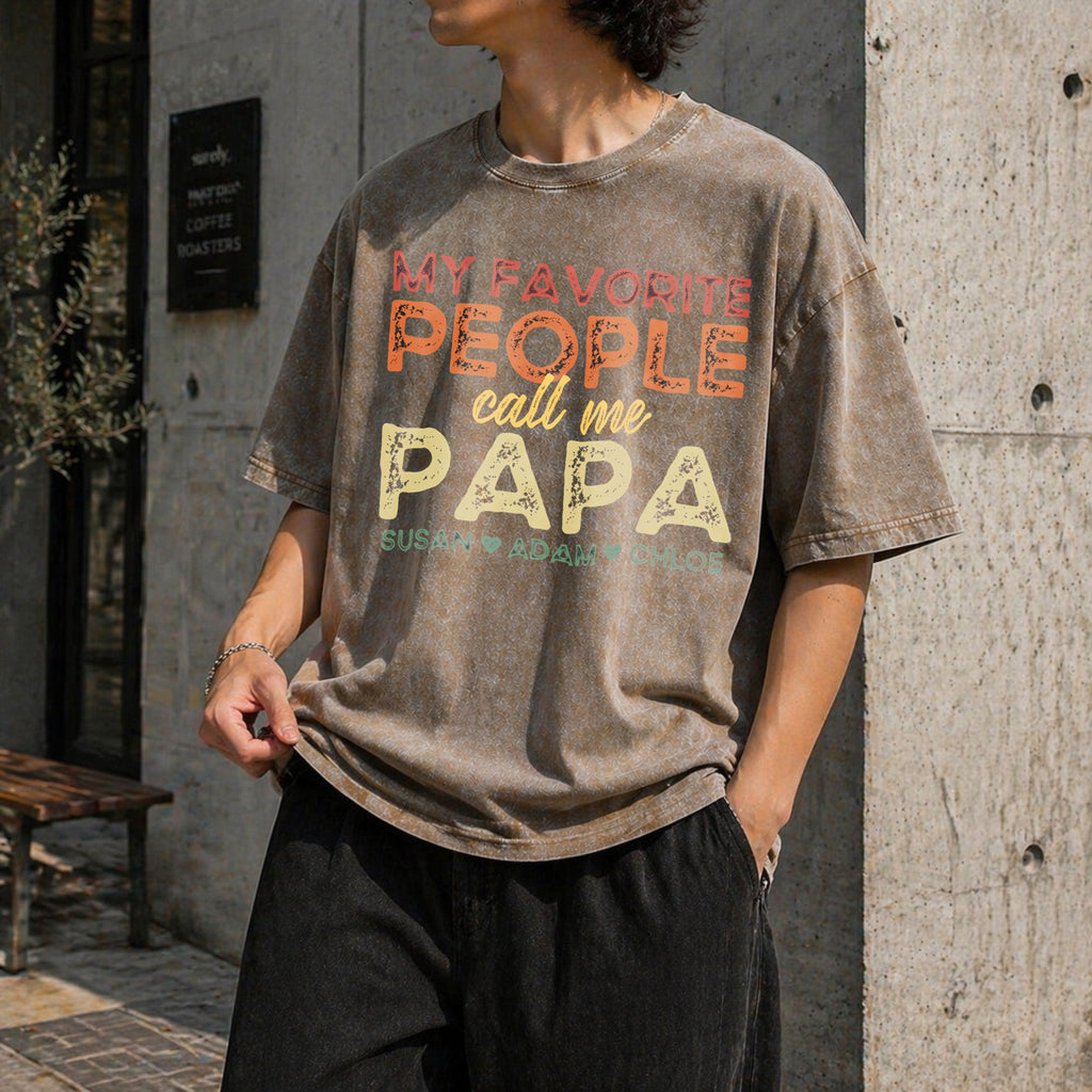 Grandpa With Grandkids Names Vintage Washed T-Shirt product image 3