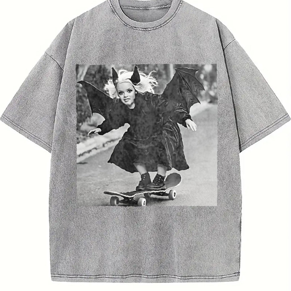 Gothic Doll Skateboarder Vintage Washed T-Shirt product image 5