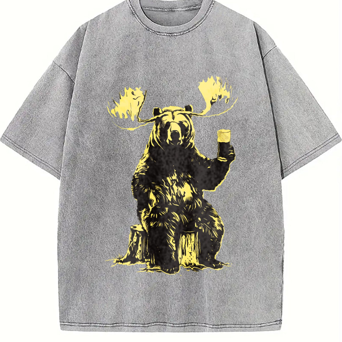 Bear Moose Drinking Beer 90s Vintage Washed T-Shirt product image 5