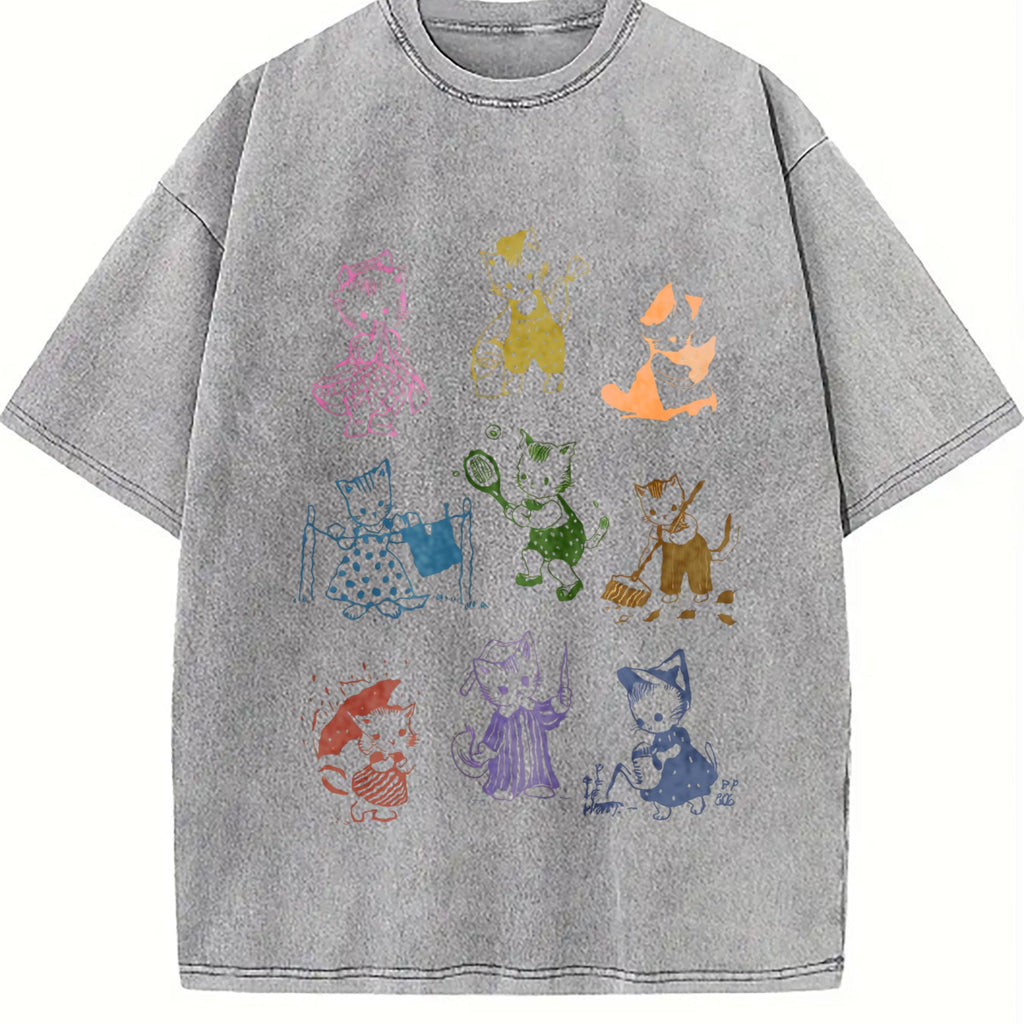 Cute Kitten 1950's Story Book Vintage Washed T-Shirt product image 5