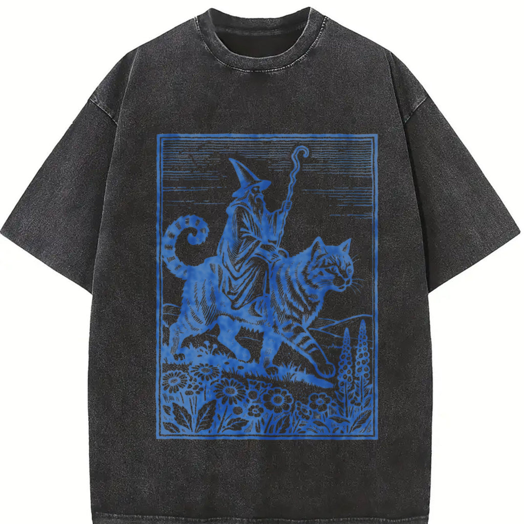 Wizard Cat Rider Vintage Washed T-Shirt product image 2
