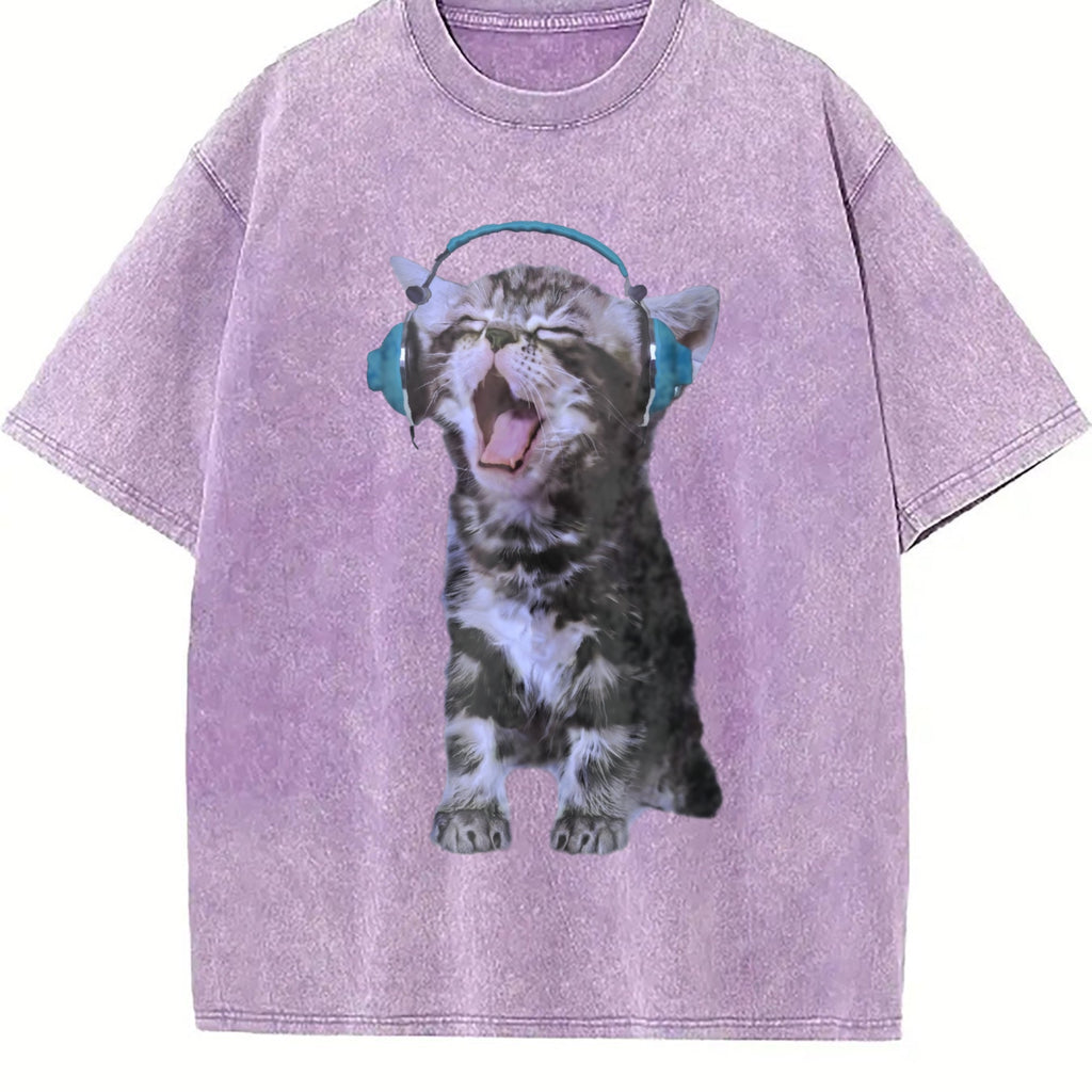 Y2K Headphones Cat Vintage Washed T-Shirt product image 6