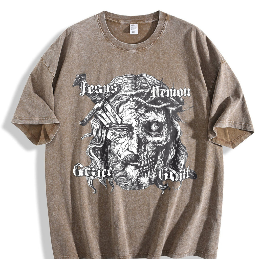 Jesus Demon Skull Vintage Washed T-Shirt product image 3