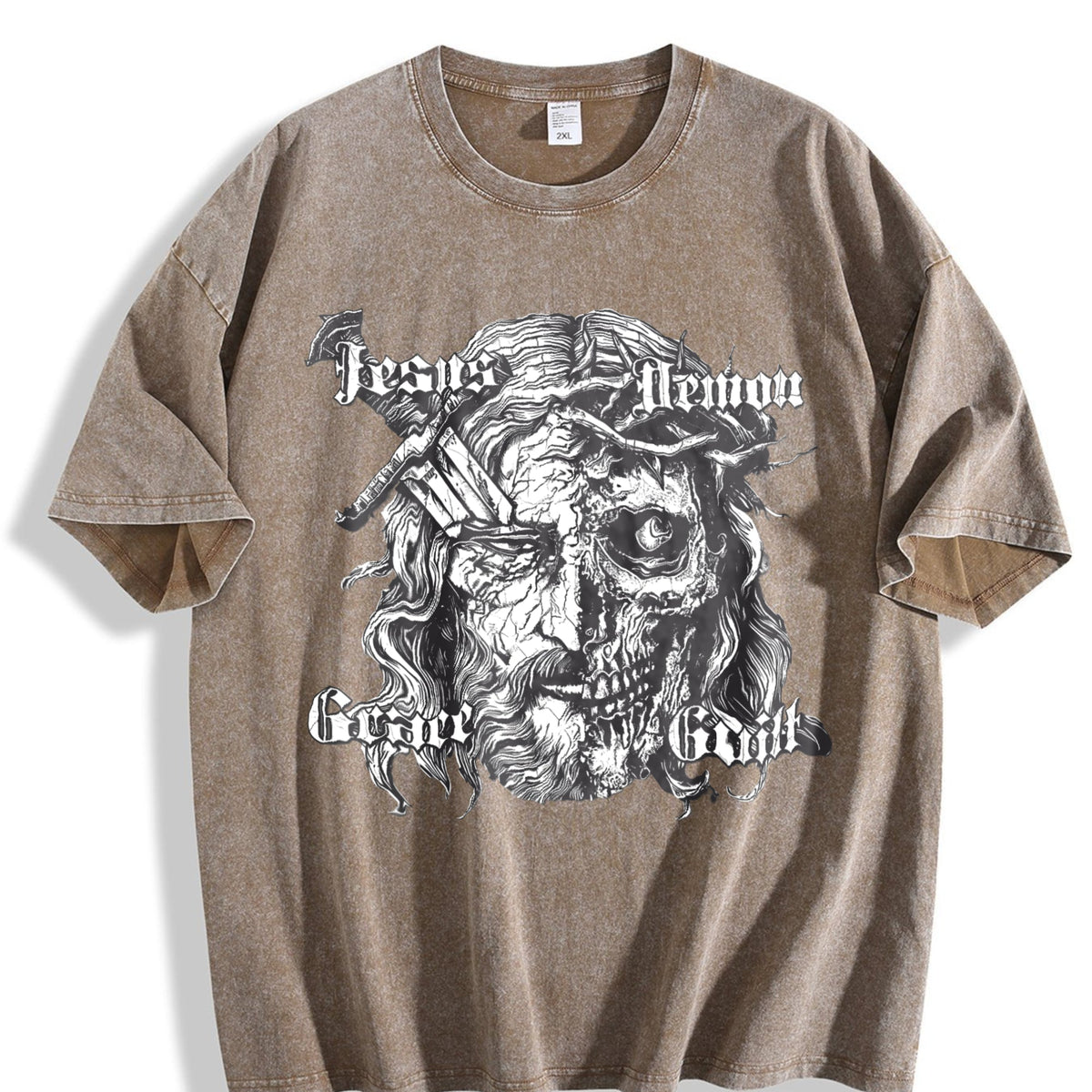 Jesus Demon Skull Vintage Washed T-Shirt product image 3