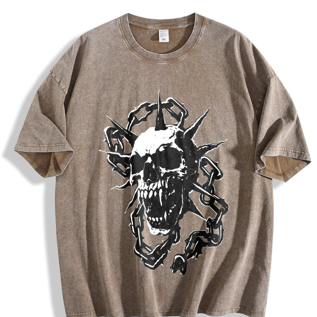 Spiked Skull Chains Vintage Washed T-Shirt product image 3