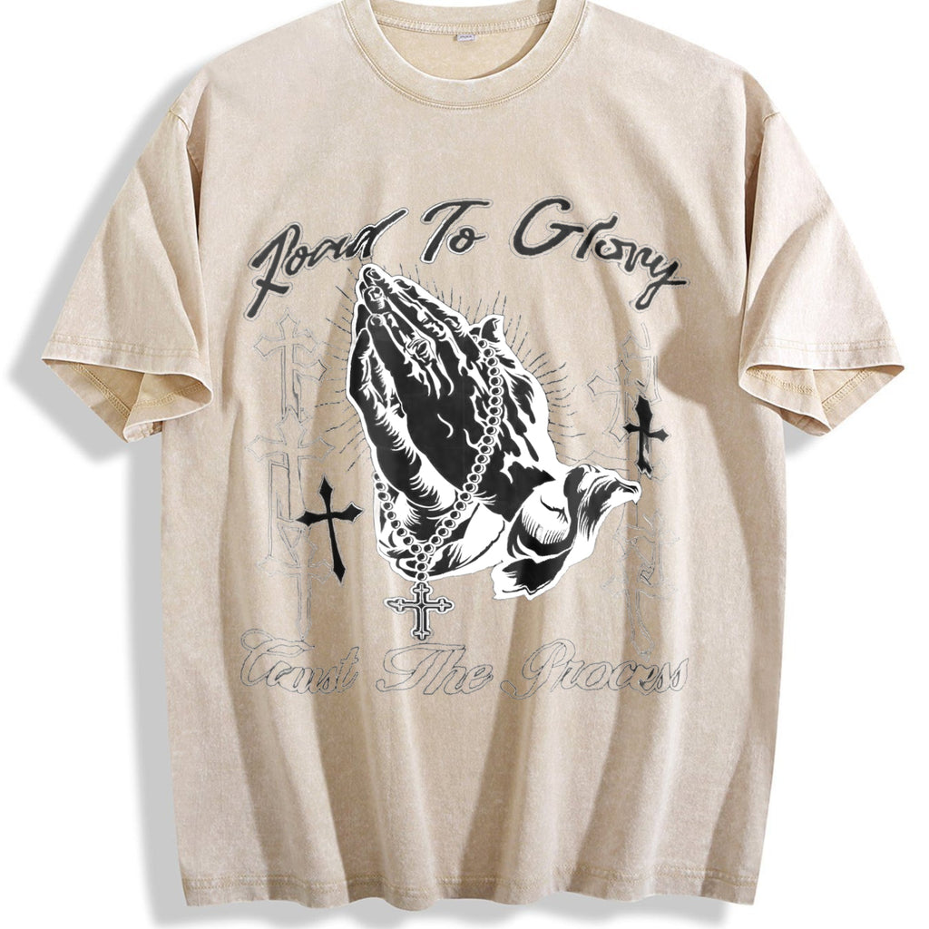 Road To Glory Praying Hands Cross Vintage Washed T-Shirt product image 1