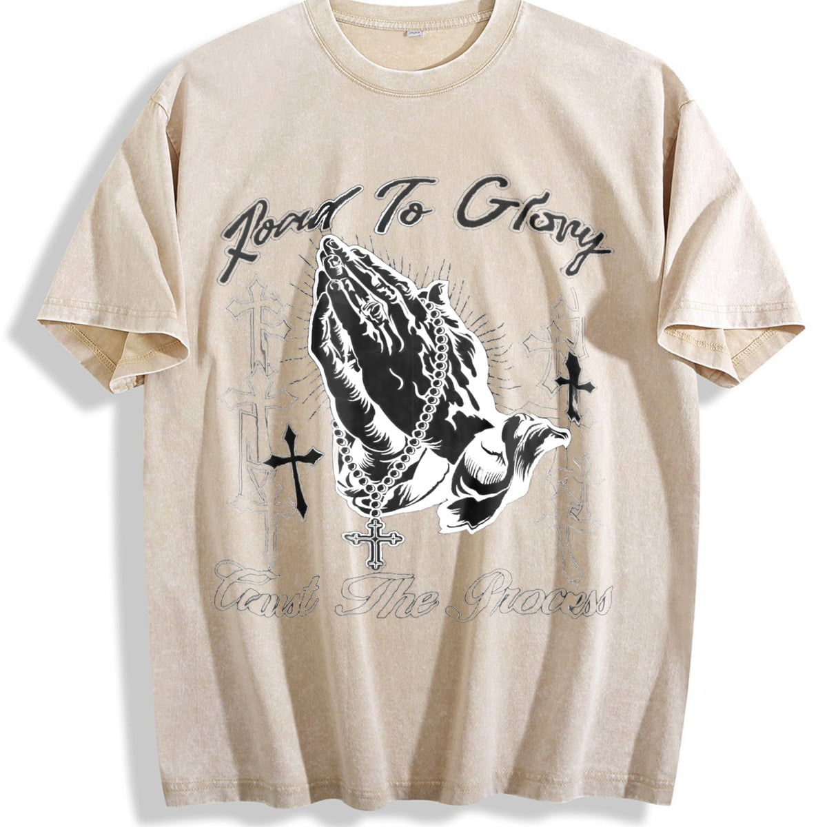Road To Glory Praying Hands Cross Vintage Washed T-Shirt product image 1