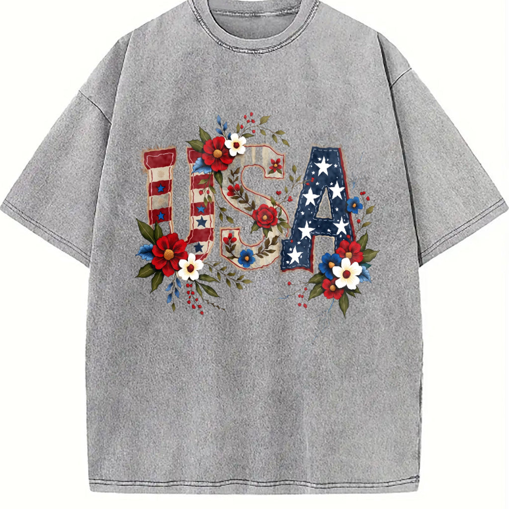 USA Flag Floral Boxy Y2K Aesthetic Summer Vibes Vintage product image 5