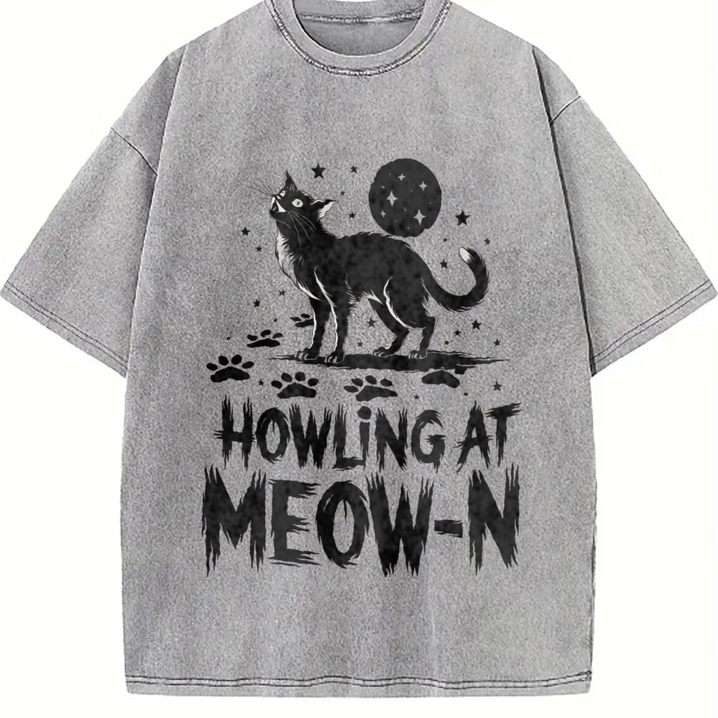 Funny Cat Howling At Meow-n Vintage Washed T-Shirt product image 5
