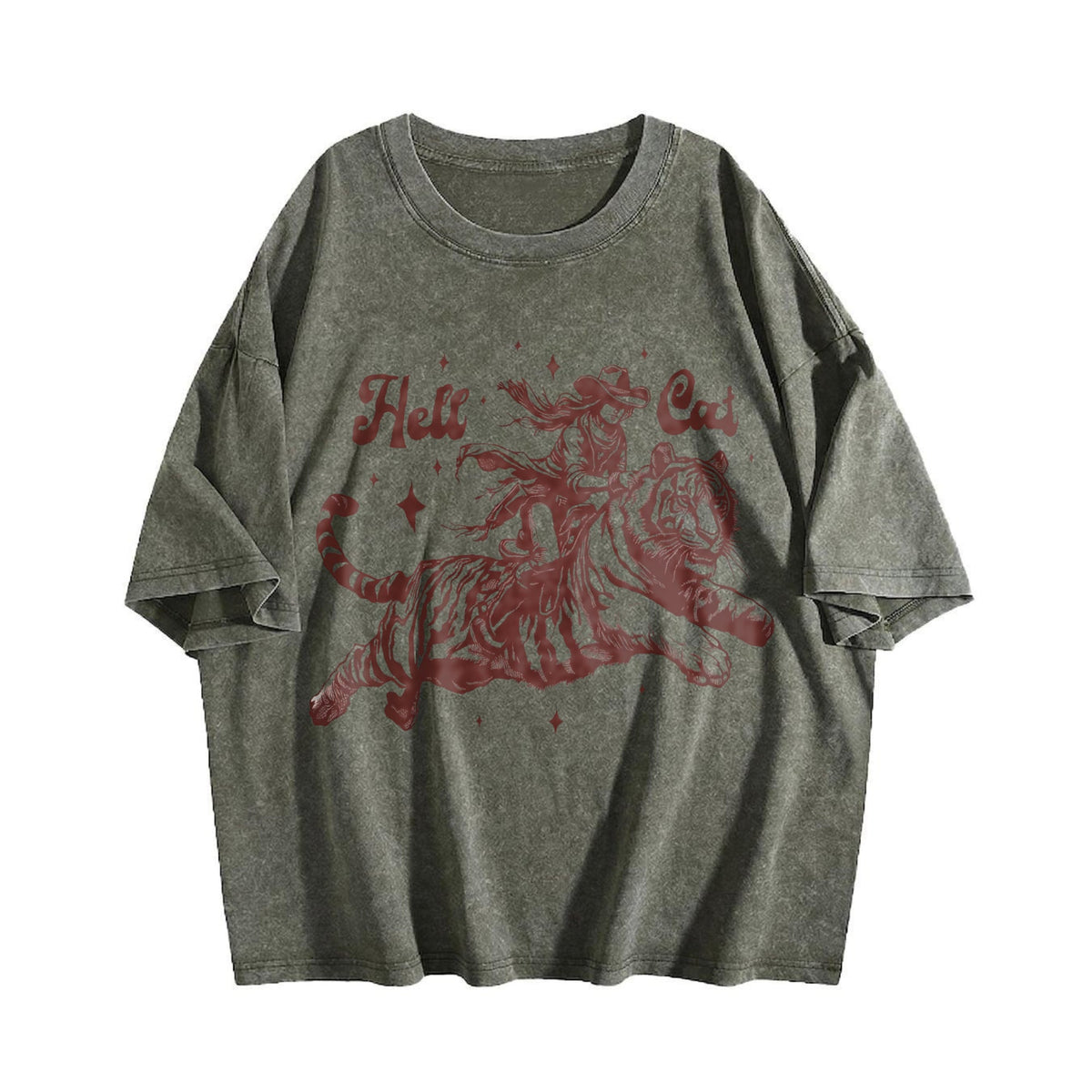 Hell Cat Cowgirl Riding Tiger Vintage Washed T-Shirt product image 4