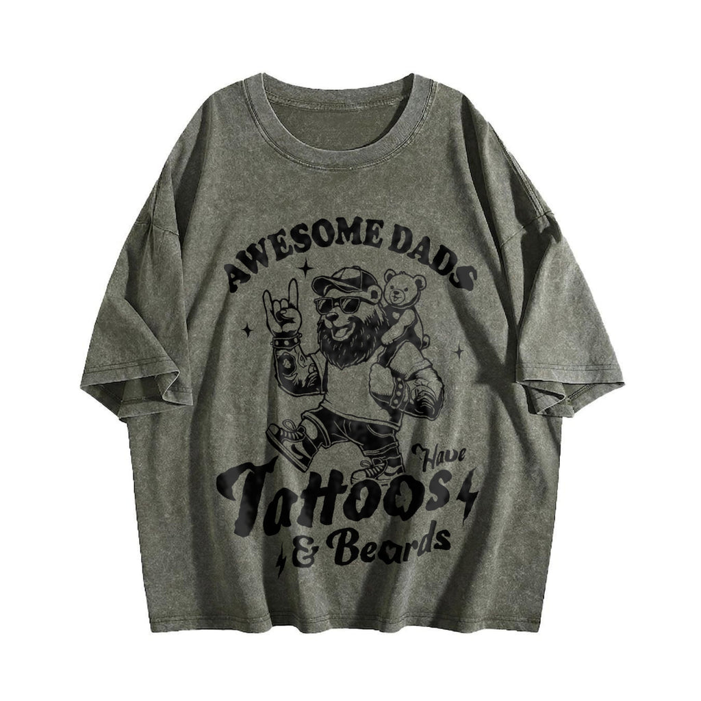 Awesome Dad Have Tattoos And Beards Vintage Washed T-Shirt product image 4