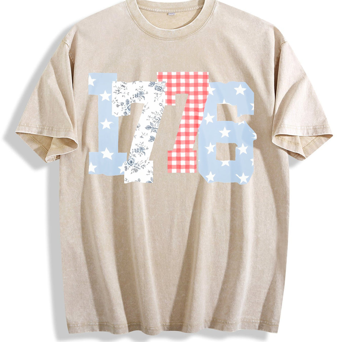 1776 Plaid Floral Star Number Vintage Washed T-Shirt product image 1