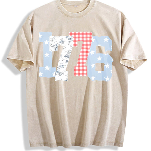 1776 Plaid Floral Star Number Vintage Washed T-Shirt product image 1