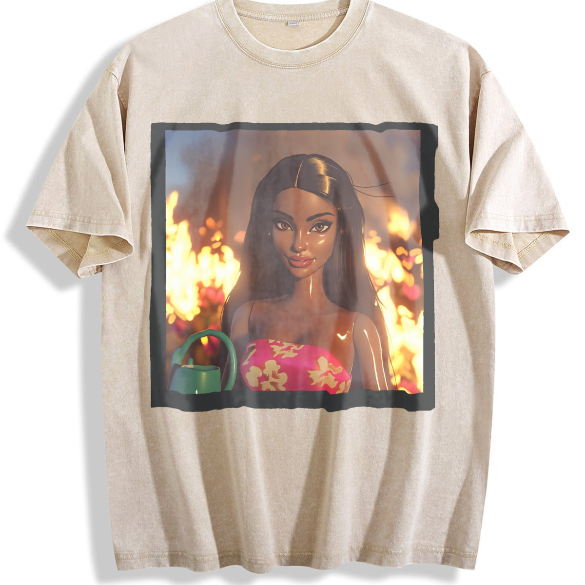 Doll with Flames in the Background Vintage Washed T-Shirt product image 1