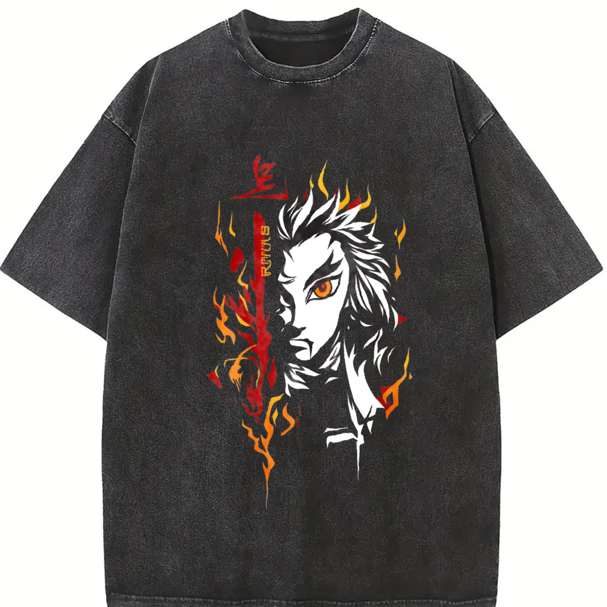 Demon Slayer Kyojuro Rengoku Anime Vintage Washed T-Shirt product image 2