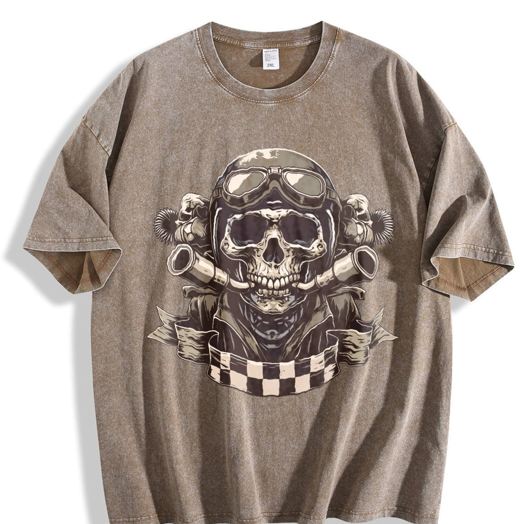 Motorcycle Skull Helmet Vintage Washed T-Shirt product image 3