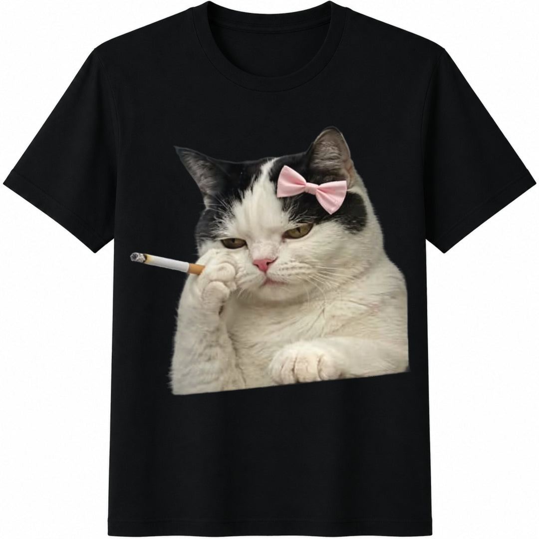 Funny Smoking Cat Cotton T-Shirt product image 1