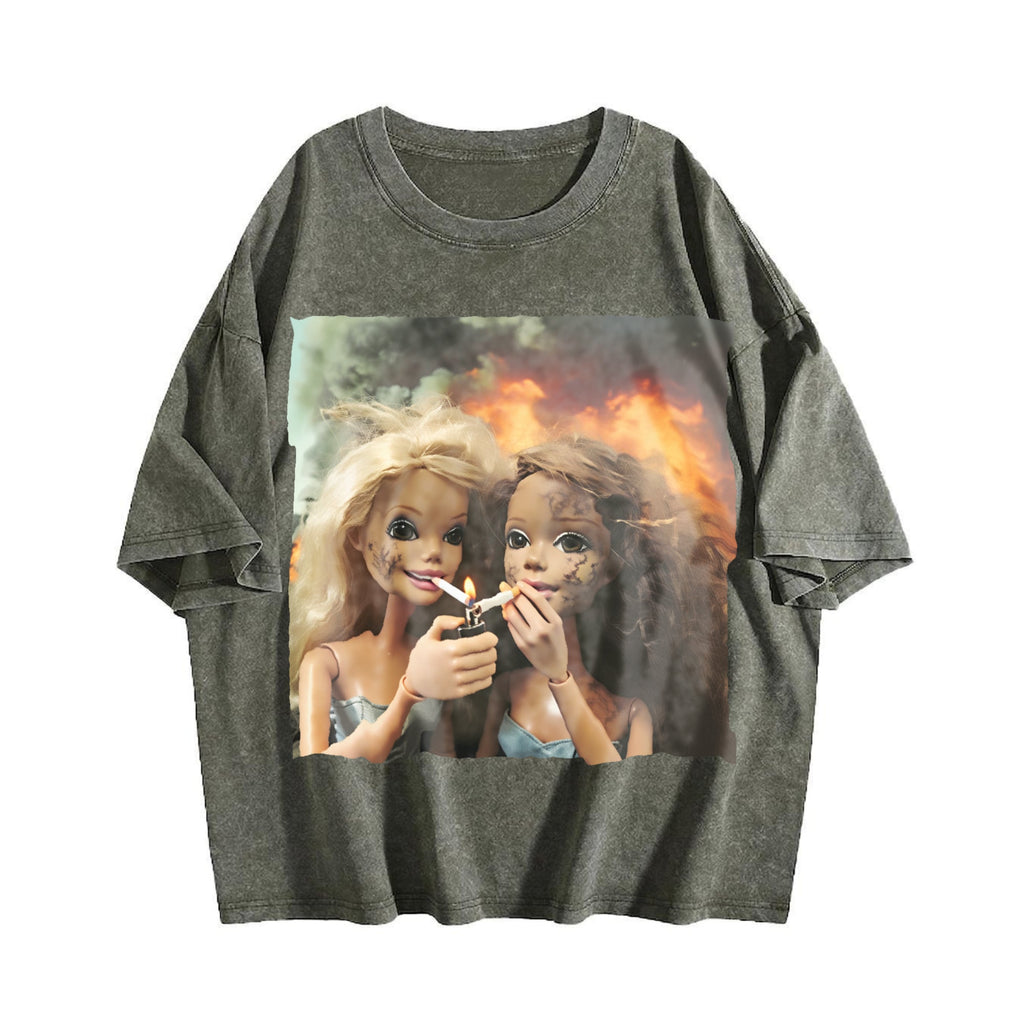 Doll Duo with Flames Vintage Washed T-Shirt product image 4