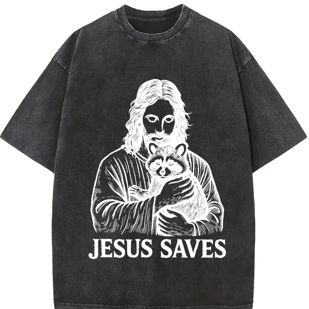 Religious Jesus Hugs Raccoon Christ Vintage Washed T-Shirt product image 2
