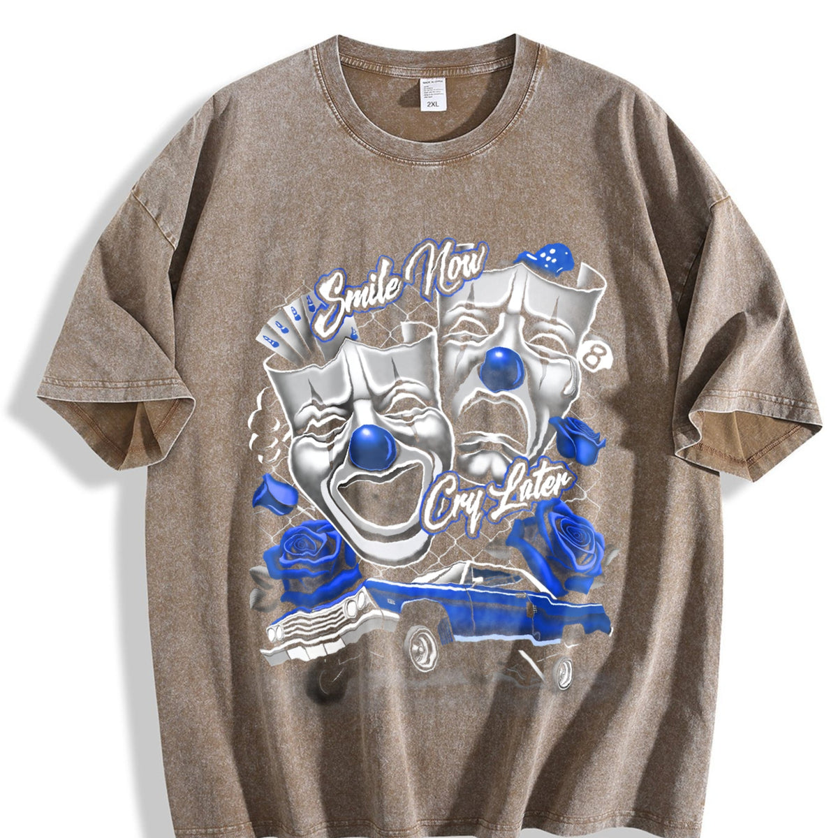 Blue Smile Now Cry Later Silk Screen Vintage Washed T-Shirt product image 3