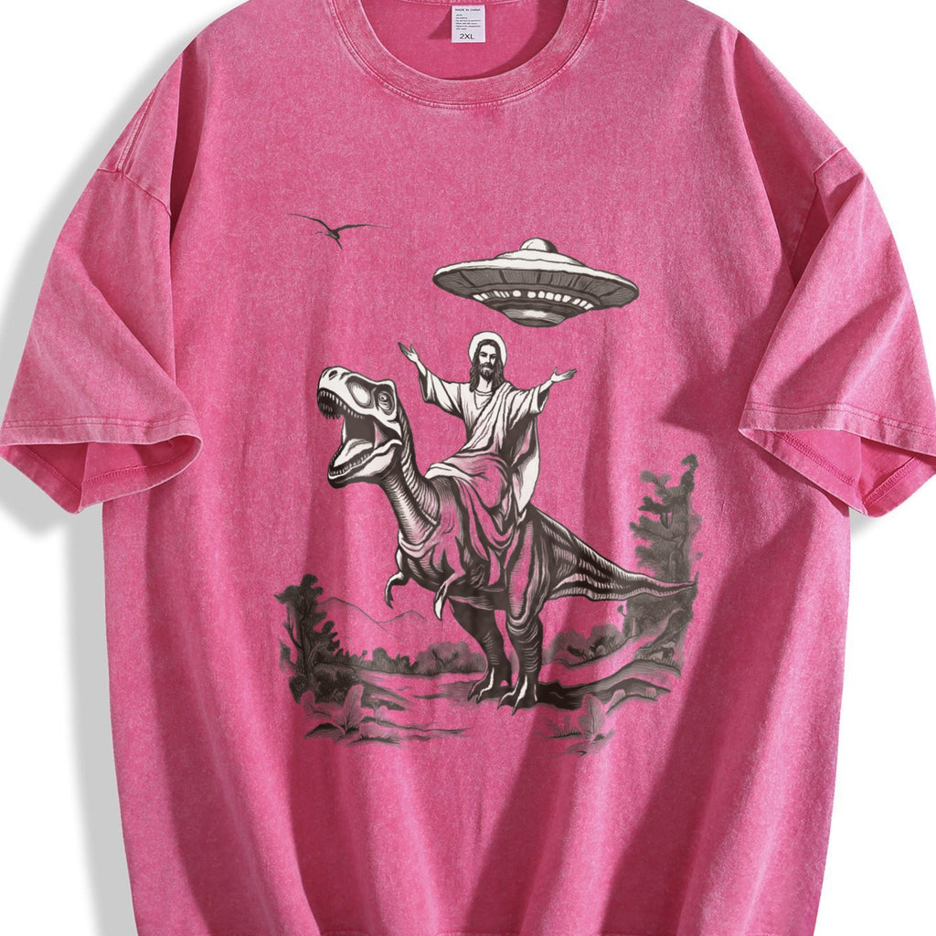 Jesus Riding Dinosaur Under UFO Funny Religious Vintage product image 7
