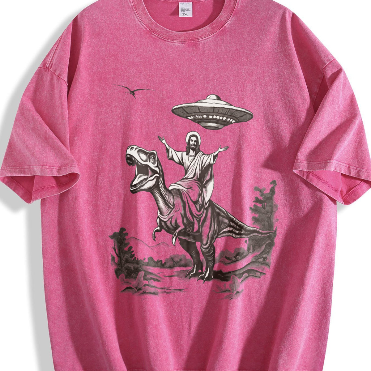 Jesus Riding Dinosaur Under UFO Funny Religious Vintage product image 7