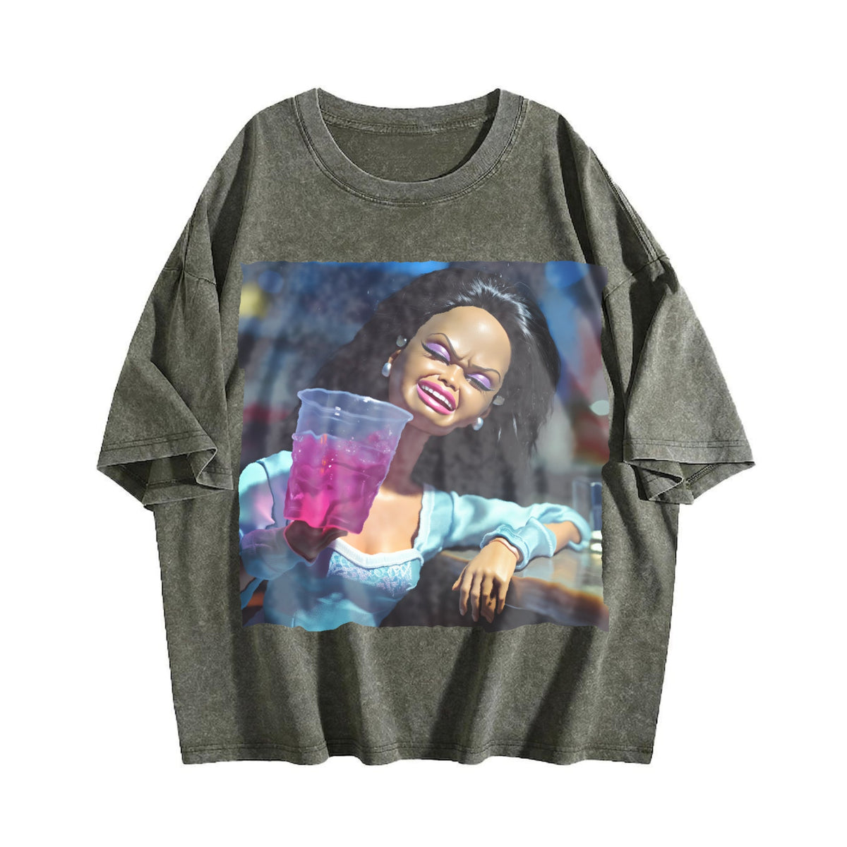 Laughing Doll with Pink Drink Vintage Washed T-Shirt product image 4