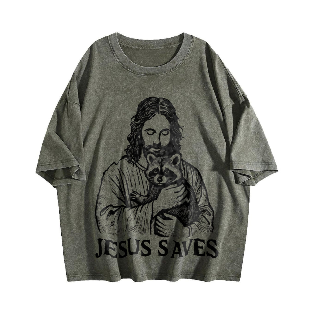 Religious Jesus Hugs Raccoon Christ Vintage Washed T-Shirt product image 4