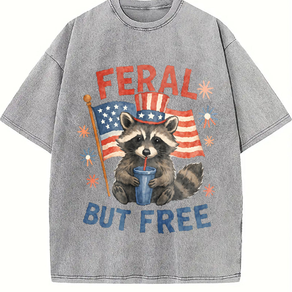 Feral But Free Raccoon 4th Of July 90s Vintage Washed product image 5