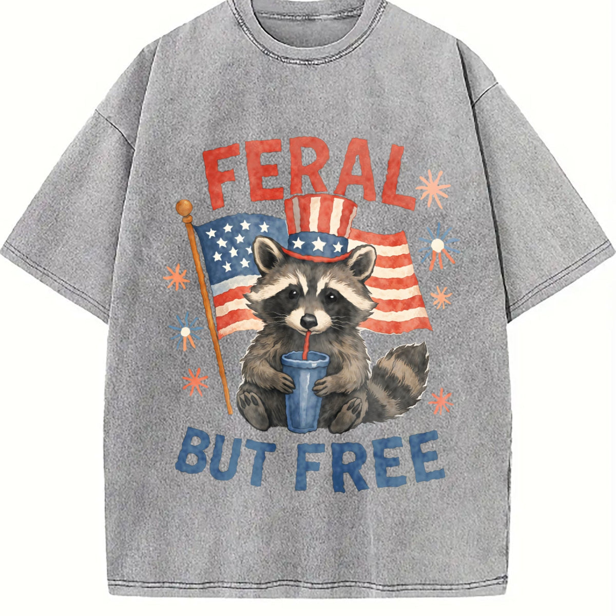 Feral But Free Raccoon 4th Of July 90s Vintage Washed product image 5
