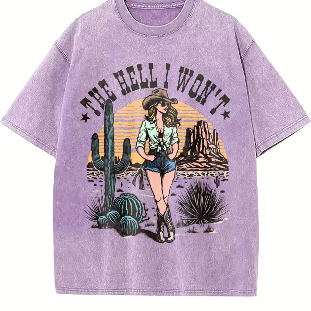 Cowgirl The Hell I Won't Western 90s Vintage Washed T-Shirt product image 6