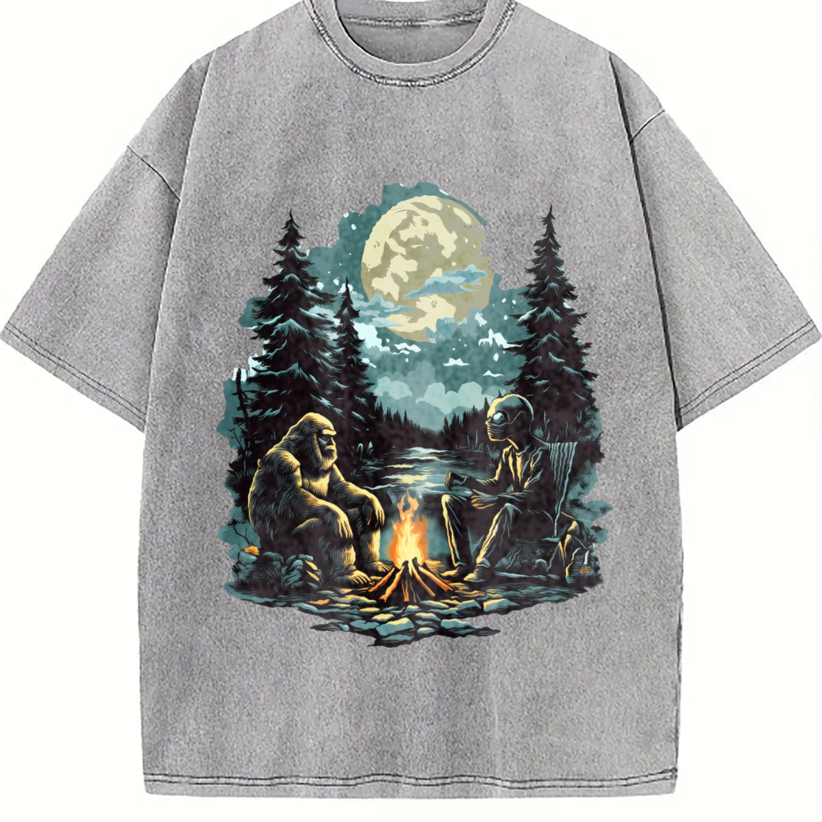 Bigfoot And Alien 90s Vintage Washed T-Shirt product image 5