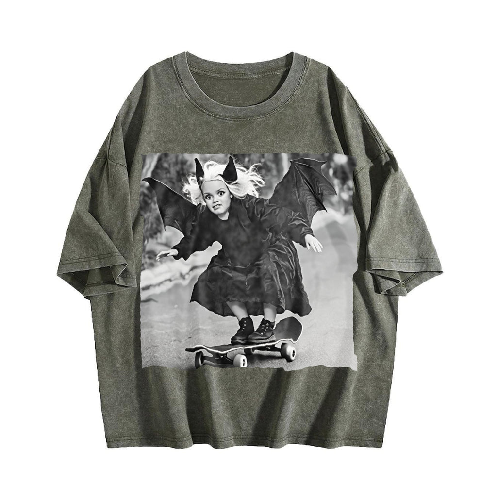 Gothic Doll Skateboarder Vintage Washed T-Shirt product image 4